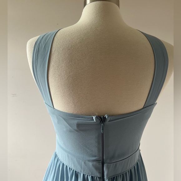 Lulus Air of Romance Maxi Dress M Slate Blue Sky Blue Chiffon Full Length Halter - Picture 5 of 9